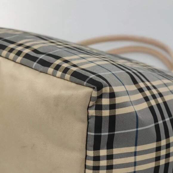BURBERRY Nova Check Blue Label Tote Bag Nylon Blue Silver Auth th6084 - Picture 5 of 16